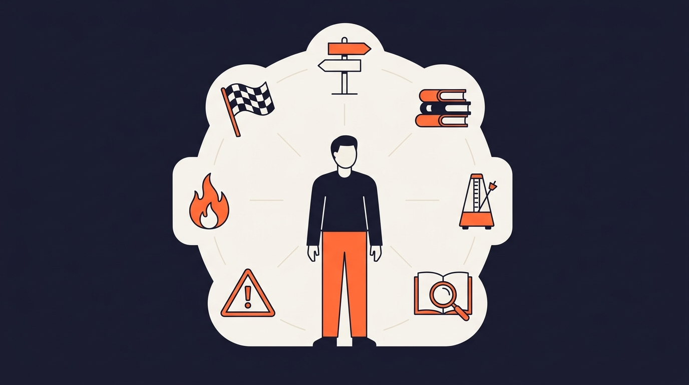 Seven small icons arranged in a ring representing the seven jobs a teacher does